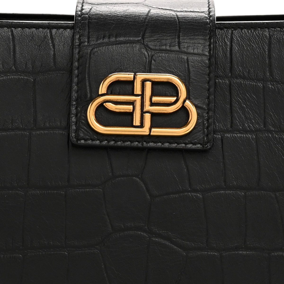 Calfskin Crocodile Embossed Medium Sharp Tote Black