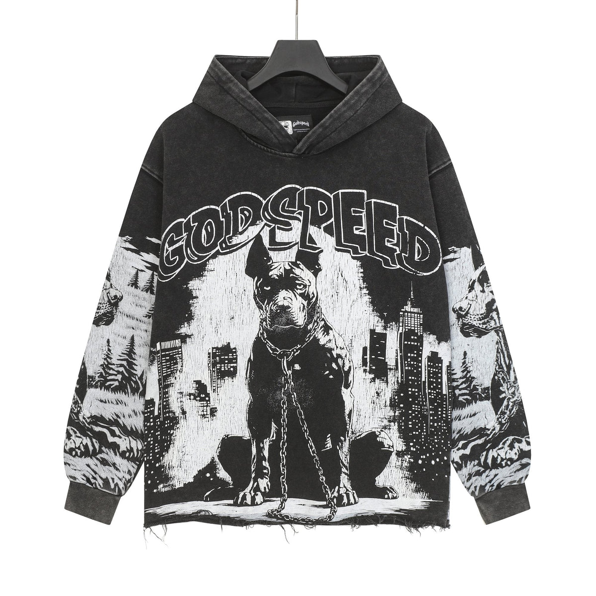 Godspeed Dog & City Graphic Raw-Hem Hoodie