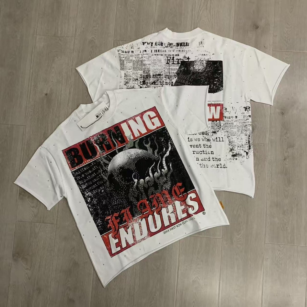 FIRST ROW Burning Flames Cropped Graphic T-Shirt