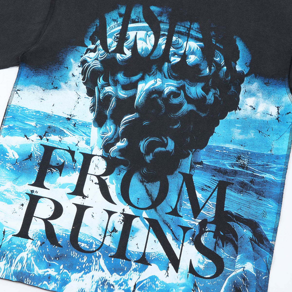 FIRST ROW Distressed Rhinestone Graphic T-Shirt