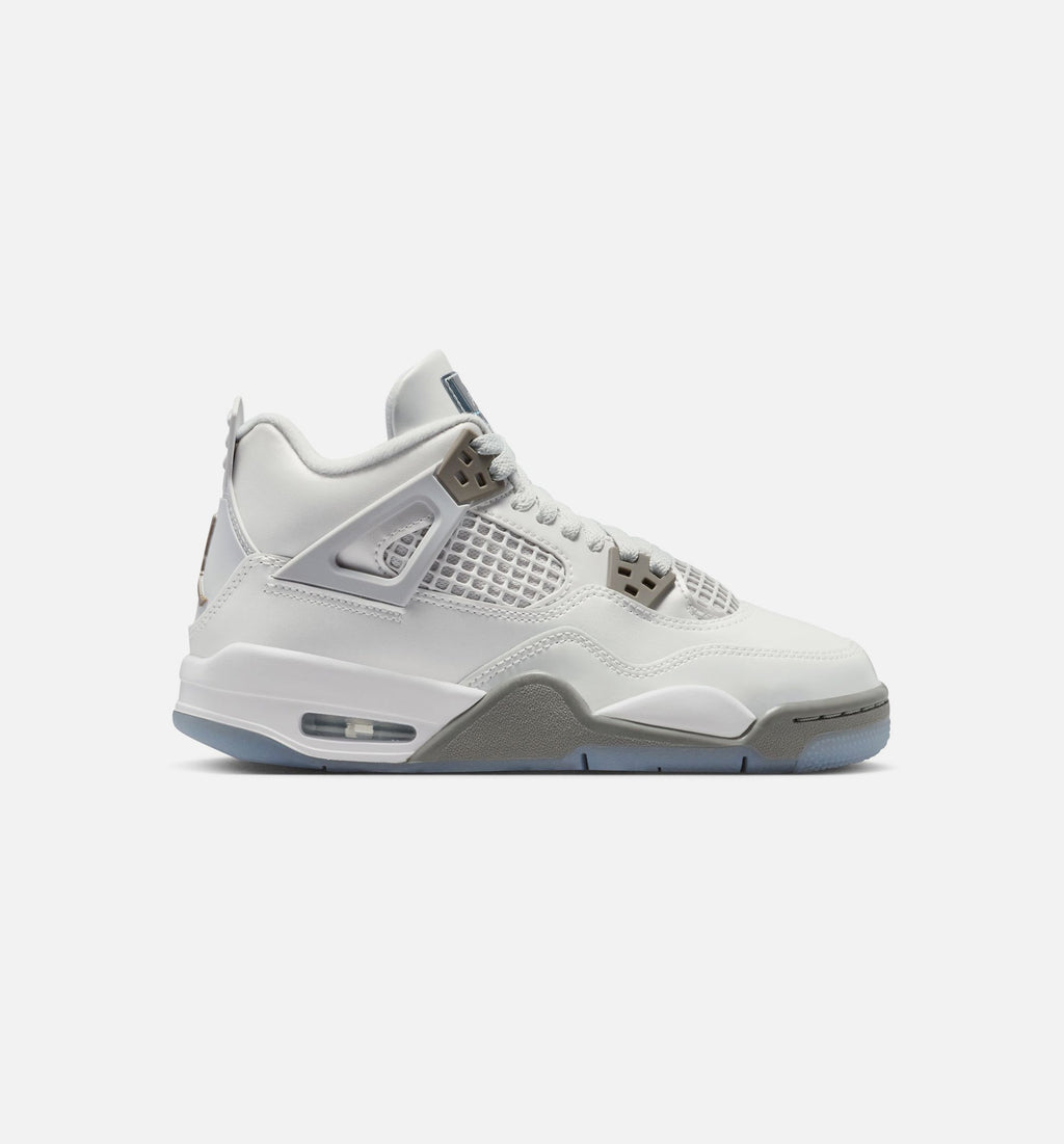 Air Jordan 4 Retro Grade School Lifestyle Shoe - Photon Dust/Blue Chill/Flat Pewter/White/Blue Tint
