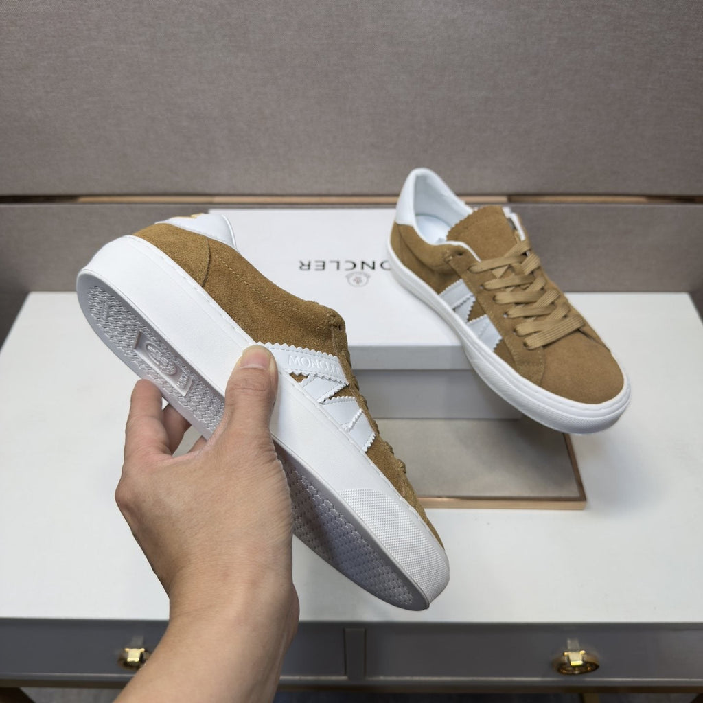 Moncler Men's Tan and White Striped Low-Top Sneakers