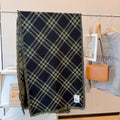 Burberry Black and Olive Green Plaid Scarf