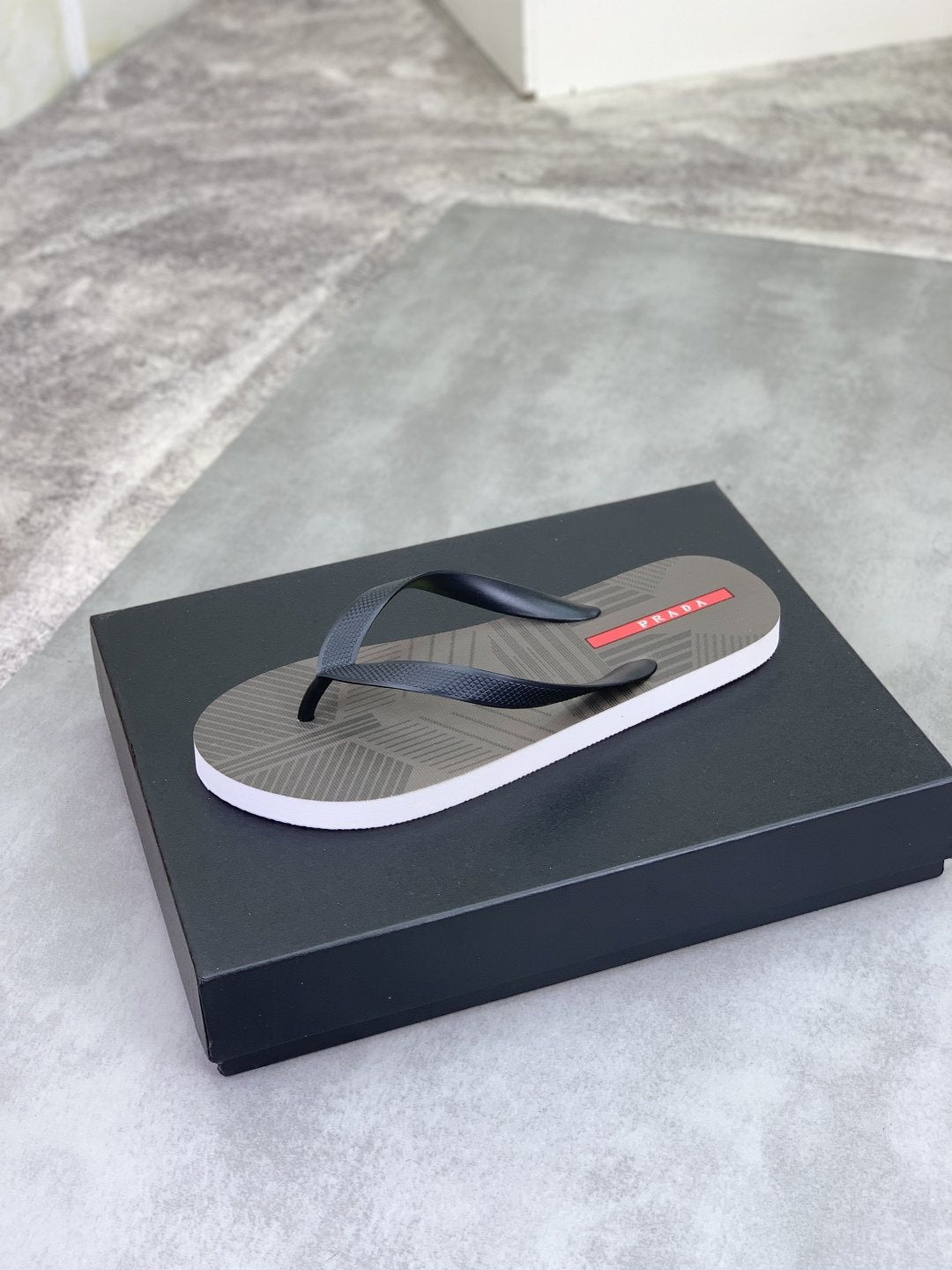 Prada Gray and Black Flip-Flops