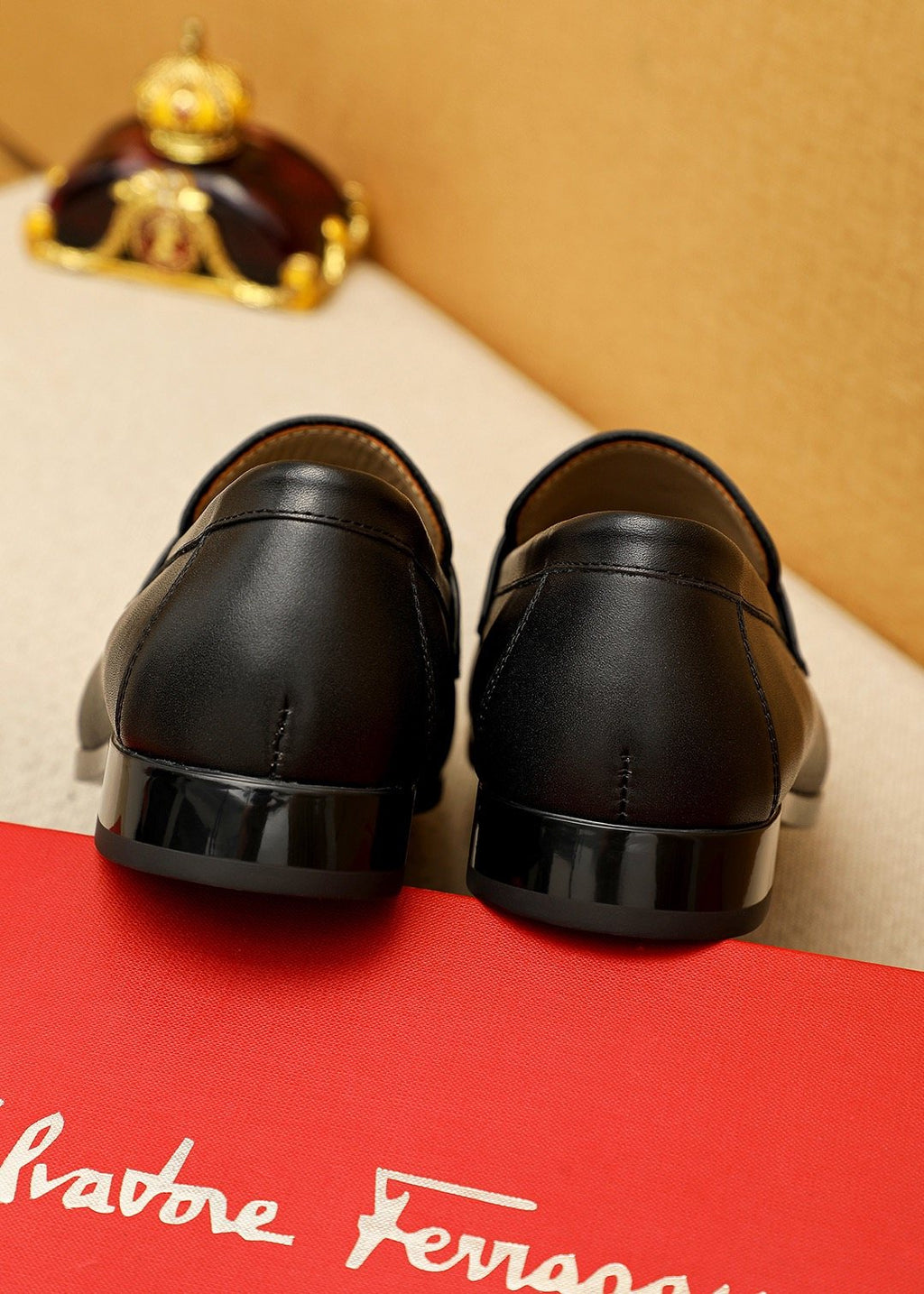 Ferragamo Men's Black Hardware Loafers - Low Stacked Heel