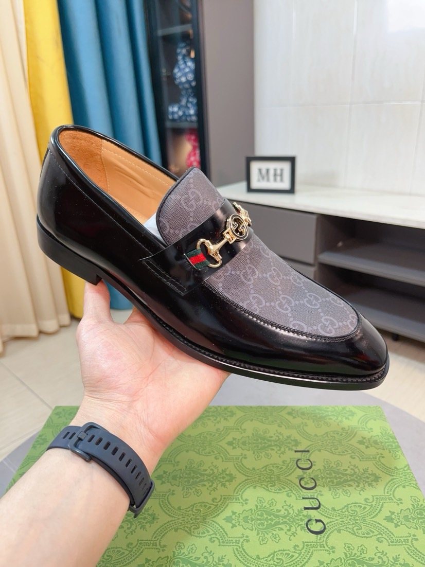 Gucci Monogram Metal Bit Loafers