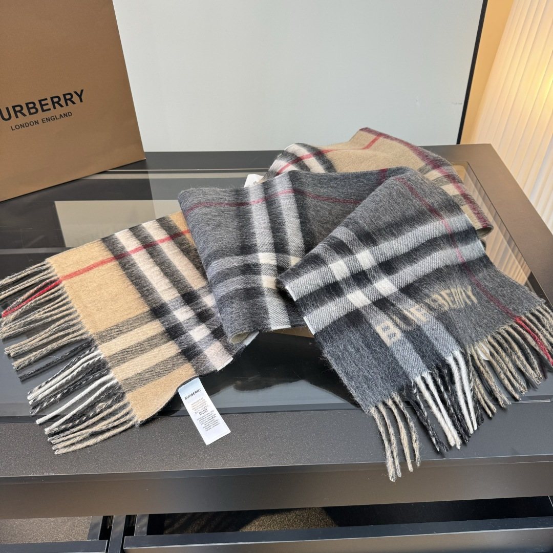 Burberry Charcoal Gray and Beige Plaid Scarf