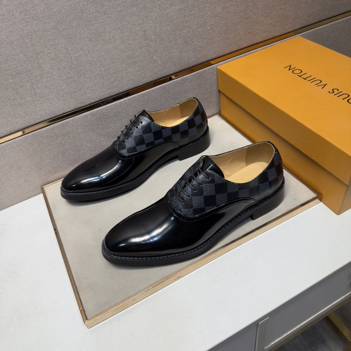 Louis Vuitton Checkered-Panel Lace-Up Dress Shoes
